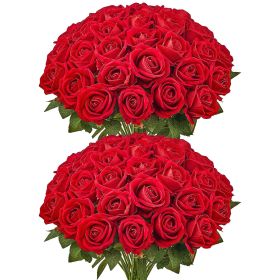 VEVOR Artificial Flowers, 60 pcs Real Looking Red Foam Fake Roses Bulk, Faux Red Bridal Shower with Stems for DIY Wedding Bouquets