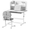 Height Adjustable Kids Desk and Chair Set for Writing Drawing w/ Tilt Desktop, Storage Drawer and Reading Rack, Gray