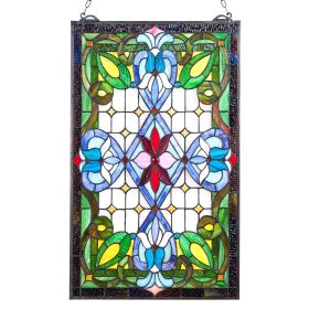 VEVOR Stained Glass Window Panel, 17 x 29 in, Tiffany Style Hanging Transom Window Panel with Chain, Large Vertical Rectangle Stain Glass
