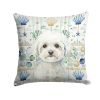 Bichon Frise Coastal Sea Glass Throw Pillow Decorative Indoor Outdoor Accent Cushion for Couch, Bed or Patio, 14Hx14W