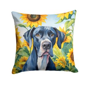 Great Dane in Sunflowers Throw Pillow Machine Washable, Indoor Outdoor Decorative Pillow for Couch, Bed or Patio, 18Hx18W