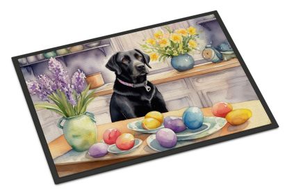 NEW Decorating Easter Black Labrador Retriever Doormat Front Door Mat Indoor Outdoor Rugs for Entryway, Non Slip Washable Low Pile, 18H X 27W