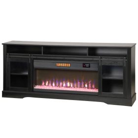 Fireplace TV Stand for TVs Up to 80 Inch, TV Console with Electric Fireplace, Open Storage and Side Cabinets, Black