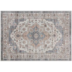 4x6 Area Rug, Vintage Machine Washable Rug, Non-Slip Carpet for Living Room, Bedroom, Dining Room, Brown & Light Blue
