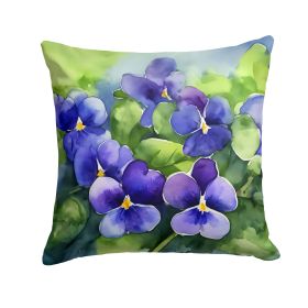Rhode Island Violets in Watercolor Throw Pillow Machine Washable, Indoor Outdoor Decorative Pillow for Couch, Bed or Patio, 18Hx18W