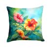 Hawaii Hawaiian Hibiscus in Watercolor Throw Pillow Machine Washable, Indoor Outdoor Decorative Pillow for Couch, Bed or Patio, 18Hx18W