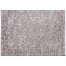 Machine Washable Area Rug 4x6, Non-Slip Traditional Flower Print Floor Carpet for Living Room, Bedroom, Grey and Brown