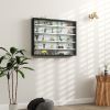 Display Cabinet 5-Tier Black White Glass Case with 2 Doors Adjustable Shelves Wall-Mounted