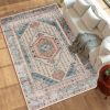 8x10 Area Rug, Vintage Machine Washable Rug, Non-Slip Floor Carpet for Living Room, Bedroom, Dining Room, Brown and Blue