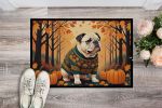 NEW White English Bulldog Fall Doormat Front Door Mat Indoor Outdoor Rugs for Entryway, Non Slip Washable Low Pile, 18H X 27W