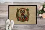 NEW Yorkie Christmas Flowers Doormat Front Door Mat Indoor Outdoor Rugs for Entryway, Non Slip Washable Low Pile, 18H X 27W