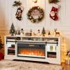 Fireplace TV Stand for TVs Up to 80 Inch, TV Console with Electric Fireplace, Open Storage and Side Cabinets, White