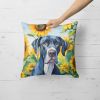 Great Dane in Sunflowers Throw Pillow Machine Washable, Indoor Outdoor Decorative Pillow for Couch, Bed or Patio, 18Hx18W