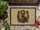 NEW Yorkie Christmas Flowers Doormat Front Door Mat Indoor Outdoor Rugs for Entryway, Non Slip Washable Low Pile, 18H X 27W