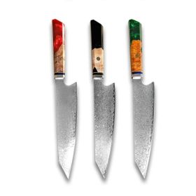 Chef's Knife For Japanese Cuisine In Damascus (Option: Red Green Black-34.7cm)
