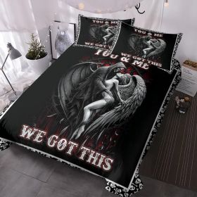 3PCS Soft And Comfortable Death And Angel Print Duvet Cover Set For Bedroom And Guest Room - Includes 1 Duvet Cover And 2 Pillowcases All Season (Option: Queen-Black)