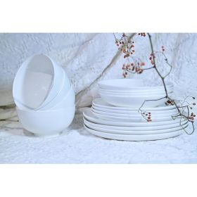 Lily Bone China Dinnerware Set, 16 Pieces, Service For 4, White Plates, Dishes, Bowls Set, Microwave And Dishwasher Safe (Option: White)