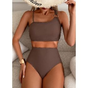 Women's 2 Piece Tummy Control Bikini Set High Waist Asymmetrical Metal Ring Swimsuit (Option: S)
