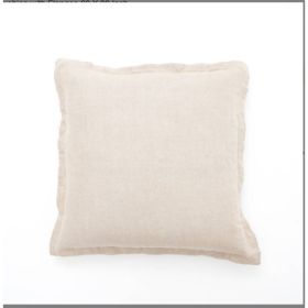 Linen Printed Cushion With Fringes  Brown (Option: Natural)